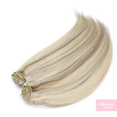 28 inch (70cm) Deluxe clip in human REMY hair - platinum/light brown