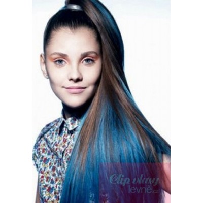 20 inch (50cm) clip in human hair streak - blue