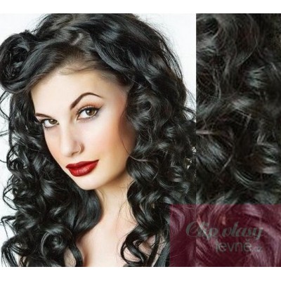 20 inch (50cm) Clip in wavy human REMY hair - black