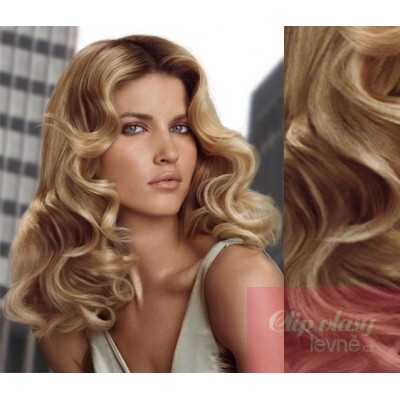 20 inch (50cm) Clip in wavy human REMY hair - light blonde/natural blonde