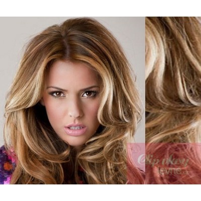 20 inch (50cm) Clip in wavy human REMY hair - mixed blonde