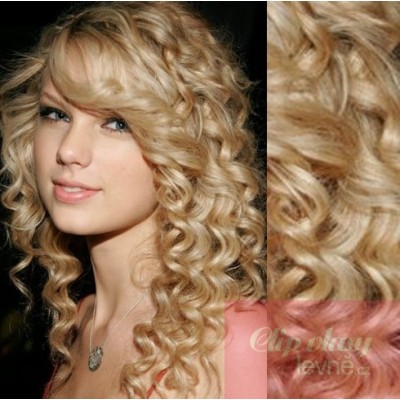 20 inch (50cm) Clip in curly human REMY hair - the lightest blonde