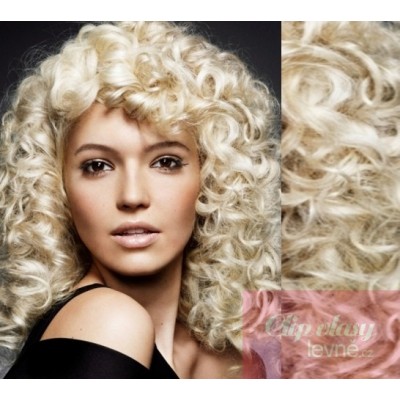 20 inch (50cm) Clip in curly human REMY hair - platinum blonde