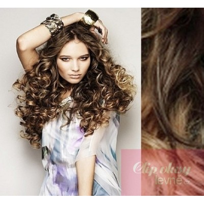 20 inch (50cm) Clip in curly human REMY hair - dark brown/blonde