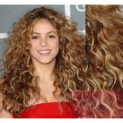 20 inch (50cm) Clip in curly human REMY hair - mixed blonde