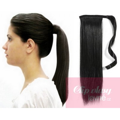 Clip in ponytail wrap hair extensions 24 inch straight - black