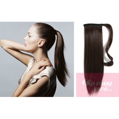 Clip in ponytail wrap hair extensions 24 inch straight - dark brown