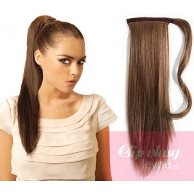 Clip in ponytail wrap hair extensions 24 inch straight - medium brown