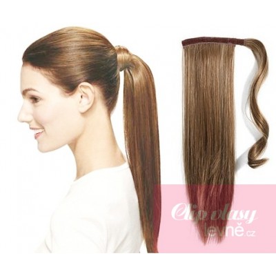 Clip in ponytail wrap hair extensions 24 inch straight - light brown