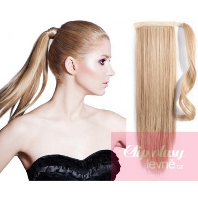 Clip in ponytail wrap hair extensions 24 inch straight - natural blonde