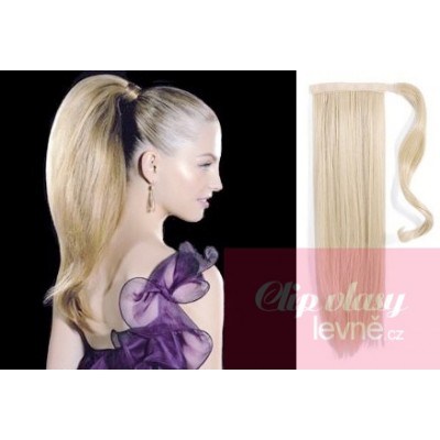 Clip in ponytail wrap hair extensions 24 inch straight - platinum blonde