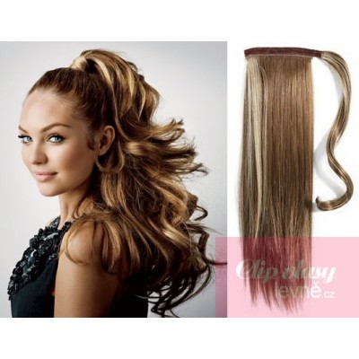 Clip in ponytail wrap hair extensions 24 inch straight - dark brown/blonde