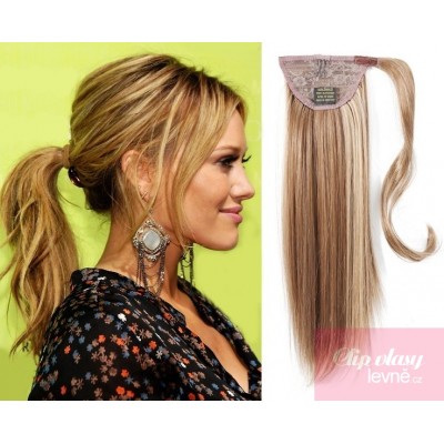 Clip in ponytail wrap hair extensions 24 inch straight - mixed blonde