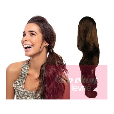 Clip in ponytail wrap hair extensions 24 inch wavy - dark brown