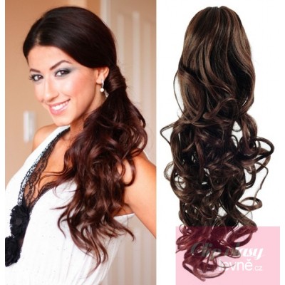 Clip in ponytail wrap hair extensions 24 inch curly - dark brown