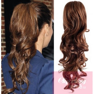 Clip in ponytail wrap hair extensions 24 inch curly - medium brown