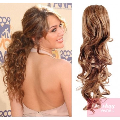 Clip in ponytail wrap hair extensions 24 inch curly - light brown