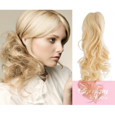 Clip in ponytail wrap hair extensions 24 inch curly - platinum blonde