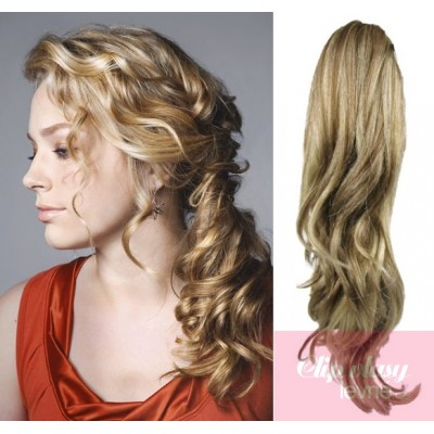 Clip in ponytail wrap hair extensions 24 inch curly - mixed blonde