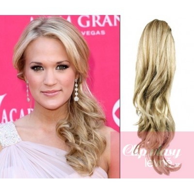 Clip in ponytail wrap hair extensions 24 inch curly - platinum/light brown