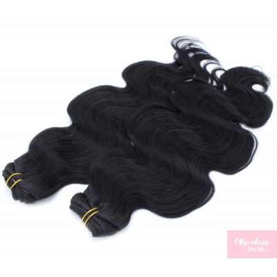 20 inch (50cm) Deluxe wavy clip in human REMY hair - black