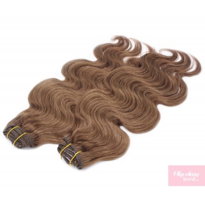 20 inch (50cm) Deluxe wavy clip in human REMY hair - medium brown