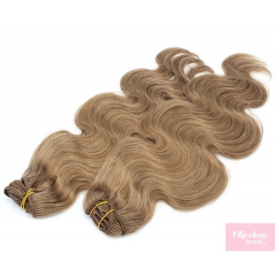 20 inch (50cm) Deluxe wavy clip in human REMY hair - light brown