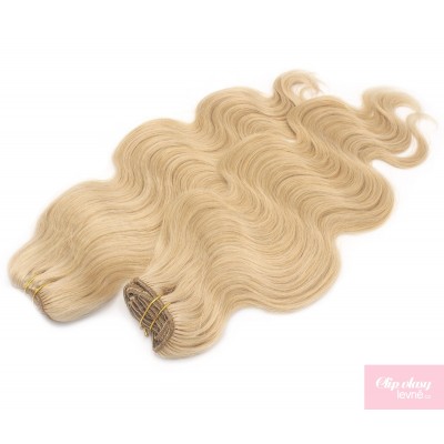 20 inch (50cm) Deluxe wavy clip in human REMY hair - natural blonde