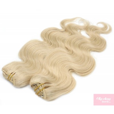20 inch (50cm) Deluxe wavy clip in human REMY hair - the lightest blonde