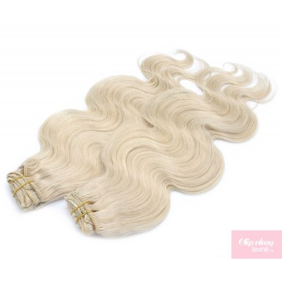 20 inch (50cm) Deluxe wavy clip in human REMY hair - platinum blonde