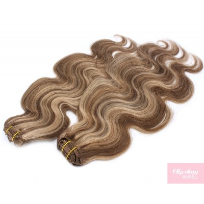 20 inch (50cm) Deluxe wavy clip in human REMY hair - dark brown/blonde