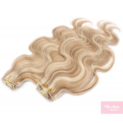 20 inch (50cm) Deluxe wavy clip in human REMY hair - mixed blonde