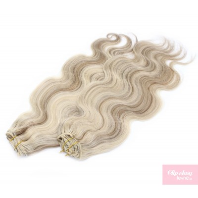 20 inch (50cm) Deluxe wavy clip in human REMY hair - platinum/light brown