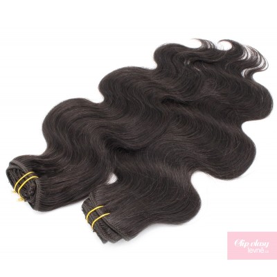 20 inch (50cm) Deluxe wavy clip in human REMY hair - natural black