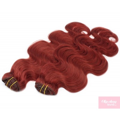20 inch (50cm) Deluxe wavy clip in human REMY hair - copper red
