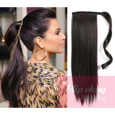 Clip in ponytail wrap hair extensions 24 inch straight - natural black