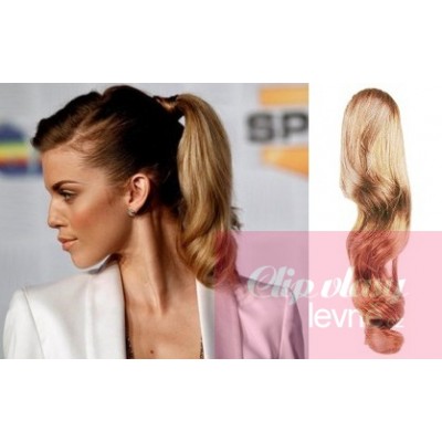 Clip in ponytail wrap hair extensions 24 inch wavy - light blonde/natural blonde