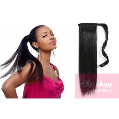 Clip in human hair ponytail wrap hair extension 20 inch straight - black
