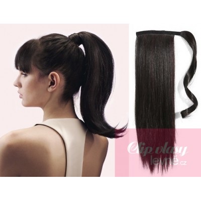 Clip in human hair ponytail wrap hair extension 20 inch straight - natural black
