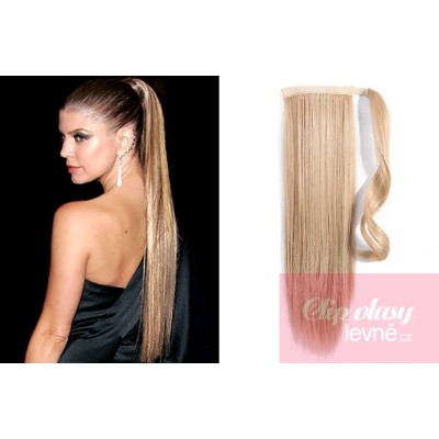 Clip in human hair ponytail wrap hair extension 20 inch straight - natural blonde