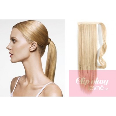 Clip in human hair ponytail wrap hair extension 20 inch straight - the lightest blonde