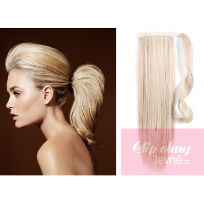 Clip in human hair ponytail wrap hair extension 20 inch straight - platinum blonde