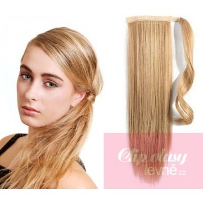 Clip in human hair ponytail wrap hair extension 20 inch straight - light/natural blonde