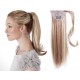 Clip in human hair ponytail wrap hair extension 20 inch straight - platinum blonde/light brown