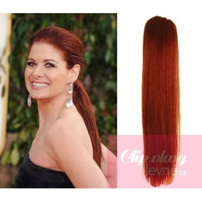 Clip in human hair ponytail wrap hair extension 20 inch straight - copper red