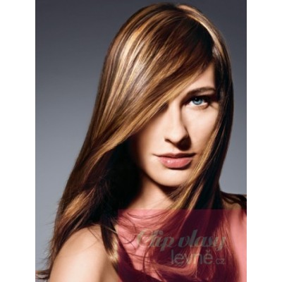 20 inch (50cm) clip in human hair streak - light brown