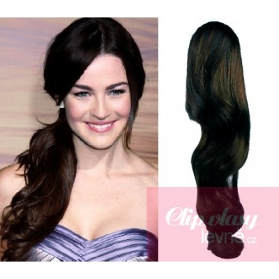 Clip in human hair ponytail wrap hair extension 20 inch wavy - natural black