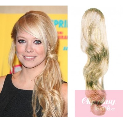Clip in human hair ponytail wrap hair extension 24 inch wavy - platinum blonde