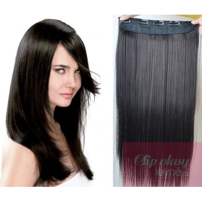 16 inches one piece full head 5 clips clip in hair weft extensions straight –  natural black