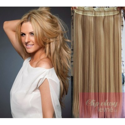 16 inches one piece full head 5 clips clip in hair weft extensions straight – light/natural blonde